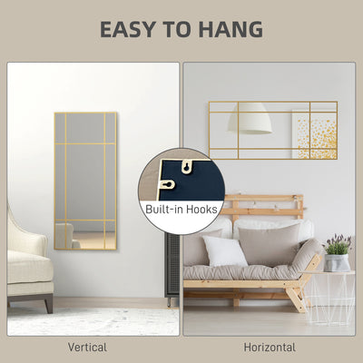 HOMCOM Decorative Grid Wall Mirror, with Back Hooks - Gold Tone 