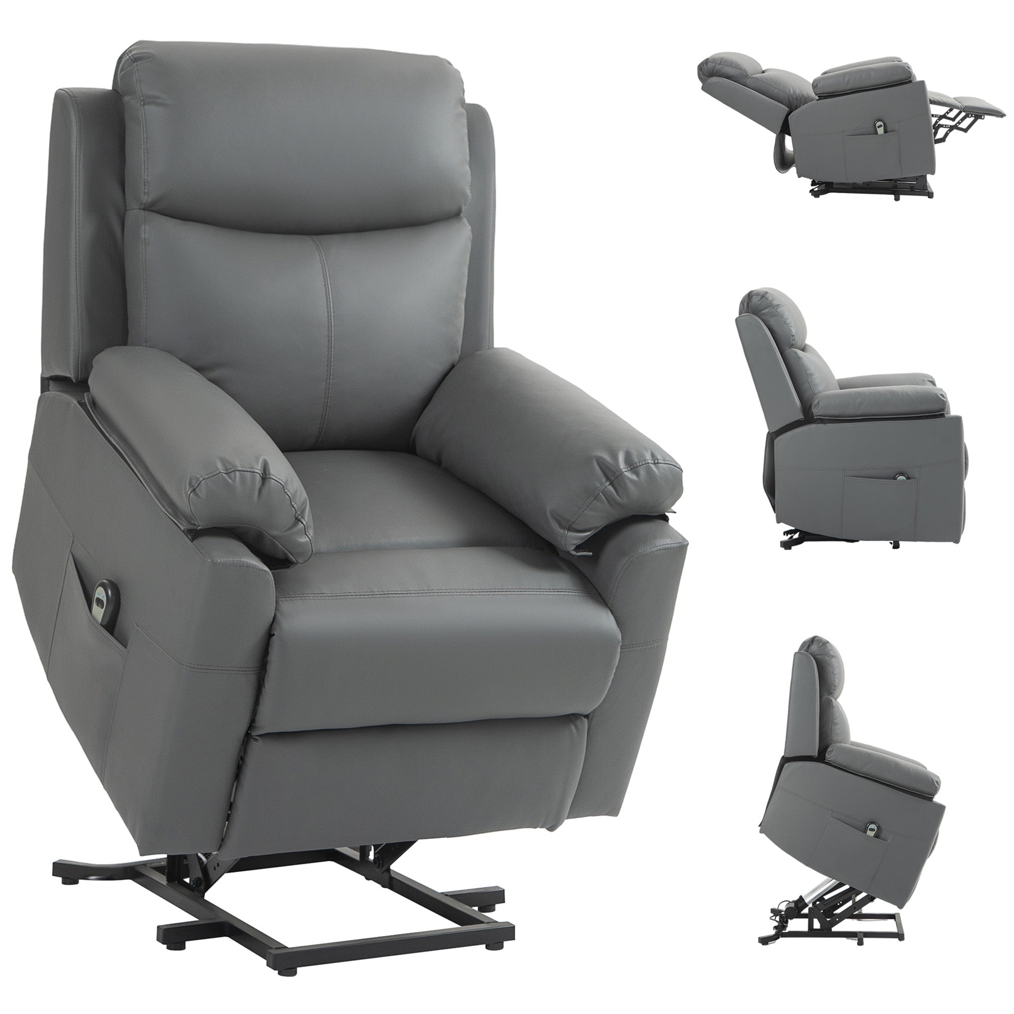 HOMCOM Faux Leather 70\'c2\'b0 Electric Riser Recliner Chair, Charcoal Grey 