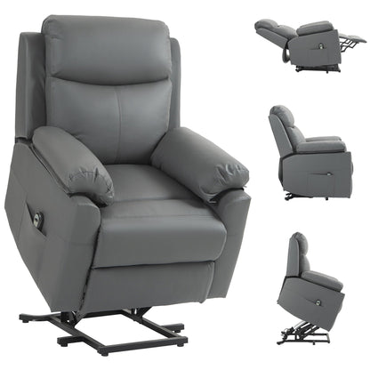 HOMCOM Faux Leather 70\'c2\'b0 Electric Riser Recliner Chair, Charcoal Grey 