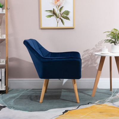 HOMCOM Armchair Accent Chair Wide Arms Slanted Back Padding Steel Frame Wooden Legs Home Bedroom Furniture Seating Blue 
