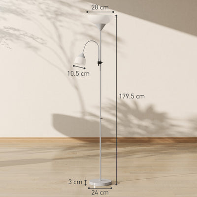 HOMCOM LED Floor Lamp for Living Room, 180cm Tall Standing Lamp, Mother and Child Uplighter with Adjustable Gooseneck, 3000K/4500K/6500K Colour Temperatures, Silver Tone 