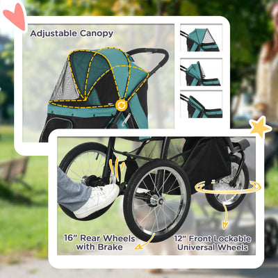 PawHut Foldable Pet Stroller Jogger, with Three Wheels, Canopy, for Medium and Small Dogs, Green 