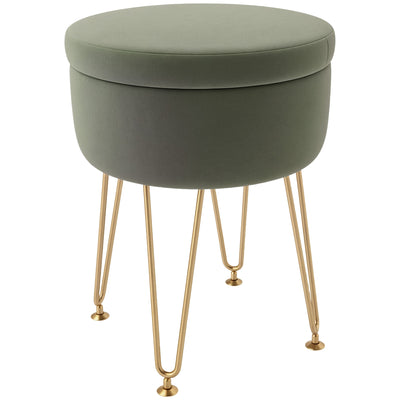 HOMCOM 5L Velvet-Feel Storage Ottoman - Green 