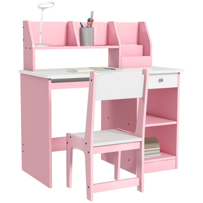 ZONEKIZ Two-Piece Kids Desk and Chair Set with Storage, for Ages 5-8 Years - Pink 