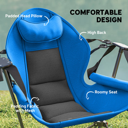Outsunny Hammock Camping Chair Set of 2, Adjustable Back Swinging Camping Chair Portable Camp Chair with Cup Holder, Headrest, Padded Seat and Carry Bag for Travel Fishing Hiking, Blue
