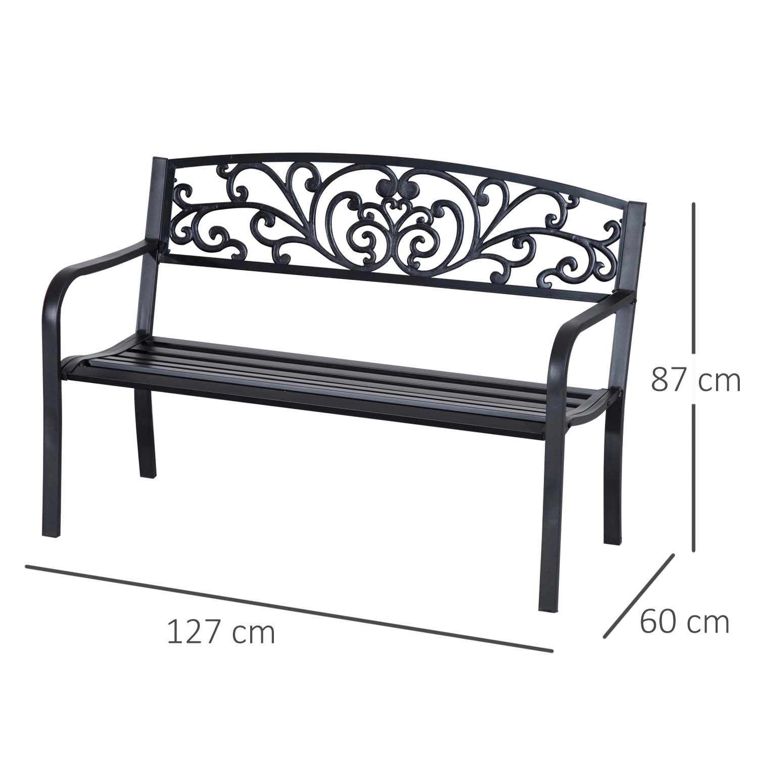 Outsunny 2-Seater Garden Bench, Steel-Black 