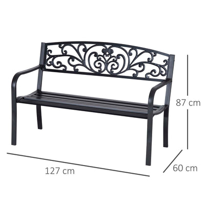 Outsunny 2-Seater Garden Bench, Steel-Black 