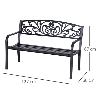 Outsunny 2-Seater Garden Bench, Steel-Black 