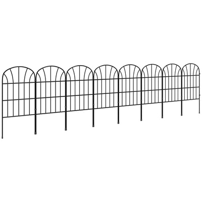 Outsunny Metal Decorative Outdoor Picket Fence Panels Set of 8, Black 