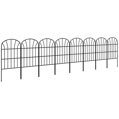 Outsunny Metal Decorative Outdoor Picket Fence Panels Set of 8, Black