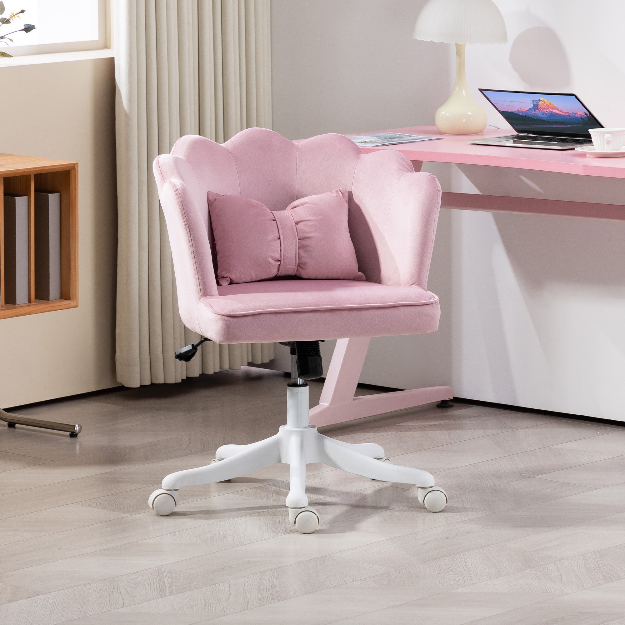 HOMCOM Velvet-Feel Petal Back Office Chair - Pink 