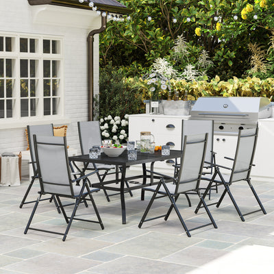 Outsunny Seven-Piece Steel Outdoor Dining Set, with Parasol Hole - Grey 