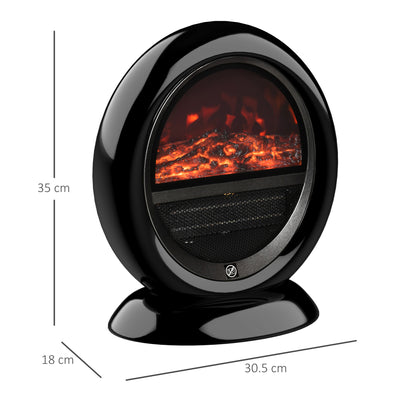 HOMCOM Freestanding Electric Fireplace Indoor Space Table Top Heater with Realistic Flame Effect, Rotatable Head, Overheating Protection, 1500W, Black 