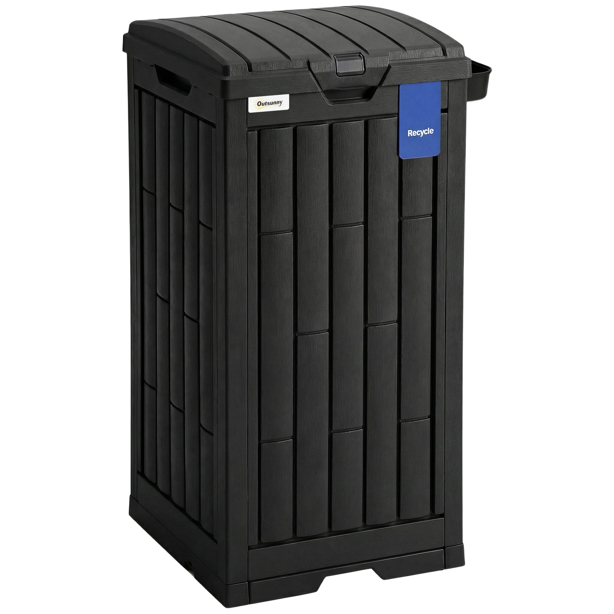 Outsunny 110 L Outdoor Bin with Dual Lid, Waterproof Plastic Trash Bin with Ashtray and Drip Tray, Garden Waste Trash Bin, Black 