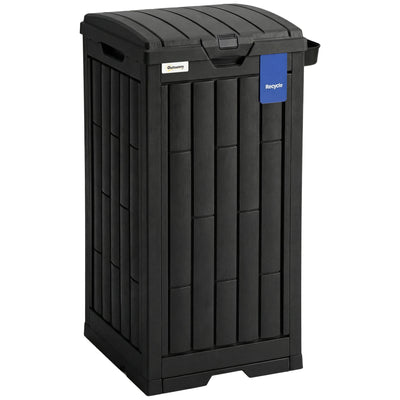Outsunny 110 L Outdoor Bin with Dual Lid, Waterproof Plastic Trash Bin with Ashtray and Drip Tray, Garden Waste Trash Bin, Black 