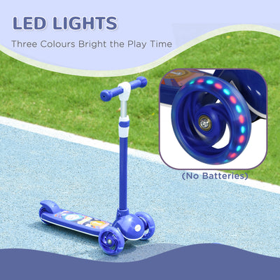 AIYAPLAY Kids 3 Wheel Scooter for 2-6 Years Old w/ Adjustable Height, LED Light, TPE Handlebar, Blue 