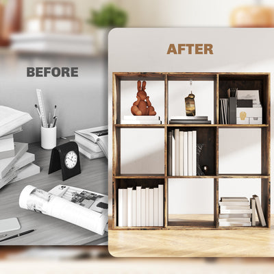 HOMCOM Nine-Cube Storage Shelf - Rustic Brown 