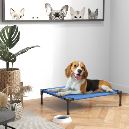 PawHut Raised Dog Bed Cat Elevated Lifted Portable Camping w/ Metal Frame Blue (Medium) 