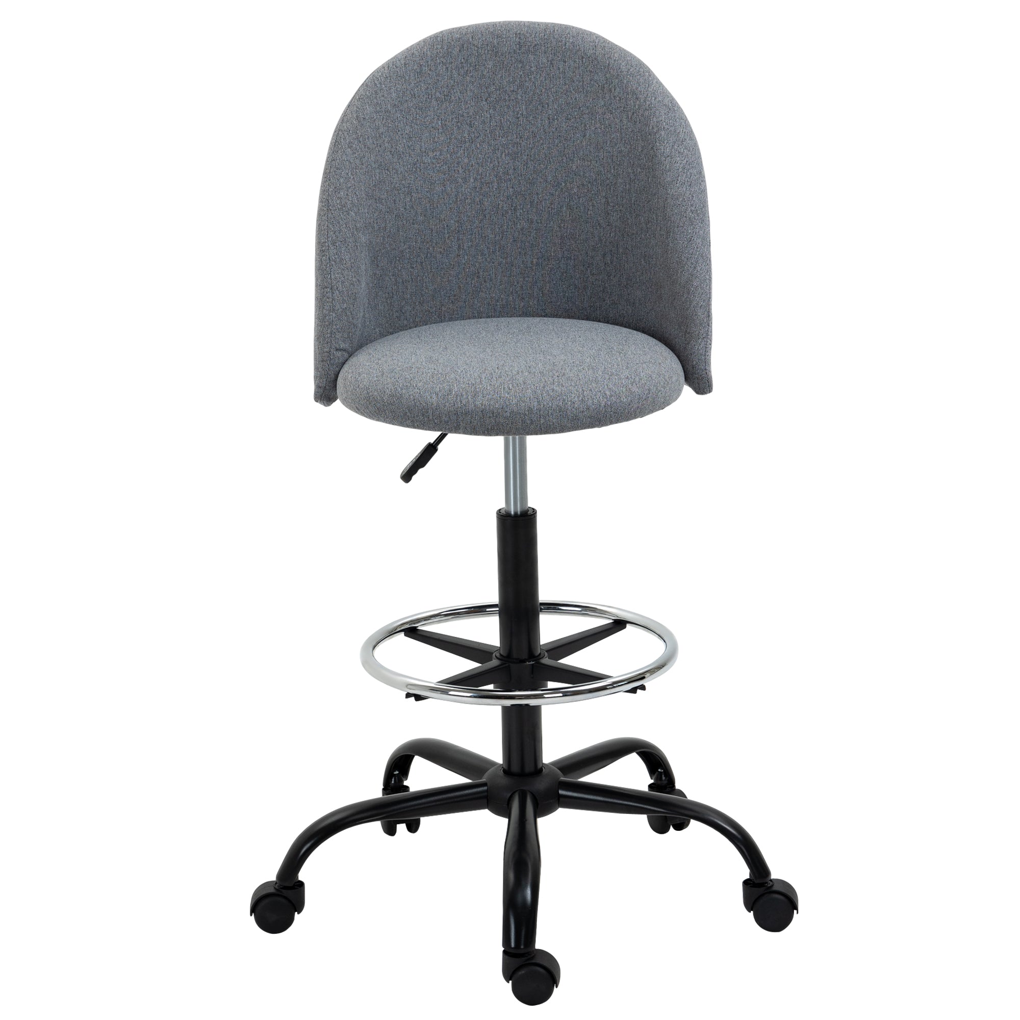 Vinsetto Ergonomic Drafting chair Adjustable Height w/ 5 Wheels Padded Seat Footrest 360° Swivel Freely Comfortable Versatile Use For Home Office - Grey 