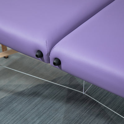 HOMCOM Portable Massage Bed, Folding Spa Beauty Massage Table with 2 Sections, Carry Bag and Wooden Frame, Purple 