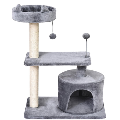PawHut Cat Tree for Indoor Cats with Scratching Post Climbing Tower Kitty Activity Centre Condo Perch Jumping Platforms Grey 60L x 40W x 81H cm 