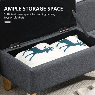 HOMCOM Linen Storage Ottoman Padded Footstool with Rubberwood Legs for Storage Box, Bed End, Shoe Bench, Seating, Dark Grey 