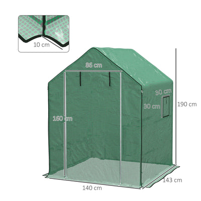 Outsunny Greenhouse Cover Replacement Walk-in PE Hot House Cover with Roll-up Door and Windows, 140 x 143 x 190cm, Green 