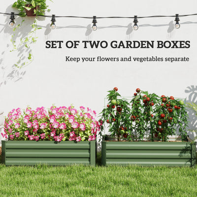 Outsunny Set of Two 60 x 100cm Galvanised Steel Planters, Green 