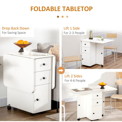 HOMCOM Multi-Storage Six-Person Drop Leaf Dining Table -  White 