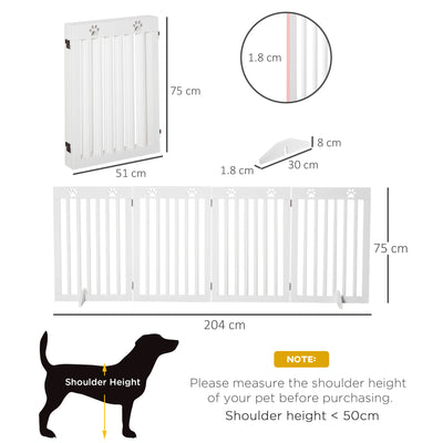 PawHut Wooden Pet Gate Foldable Freestanding Dog Safety Barrier w/ Support Feet 