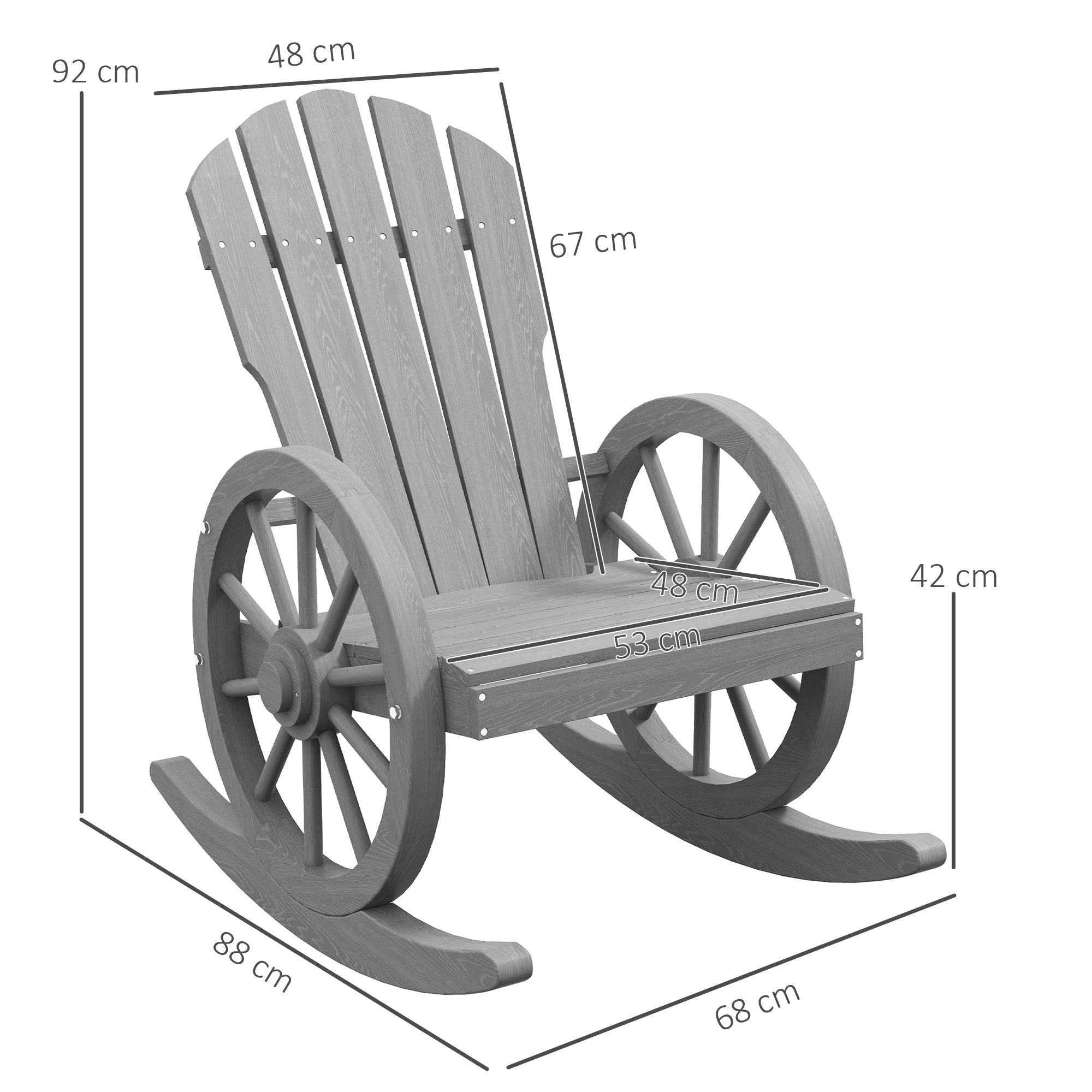 Outsunny Wooden Adirondack Rocking Chair Reclining Armchair Outdoor Garden Furniture Patio Porch Rocker - Grey 