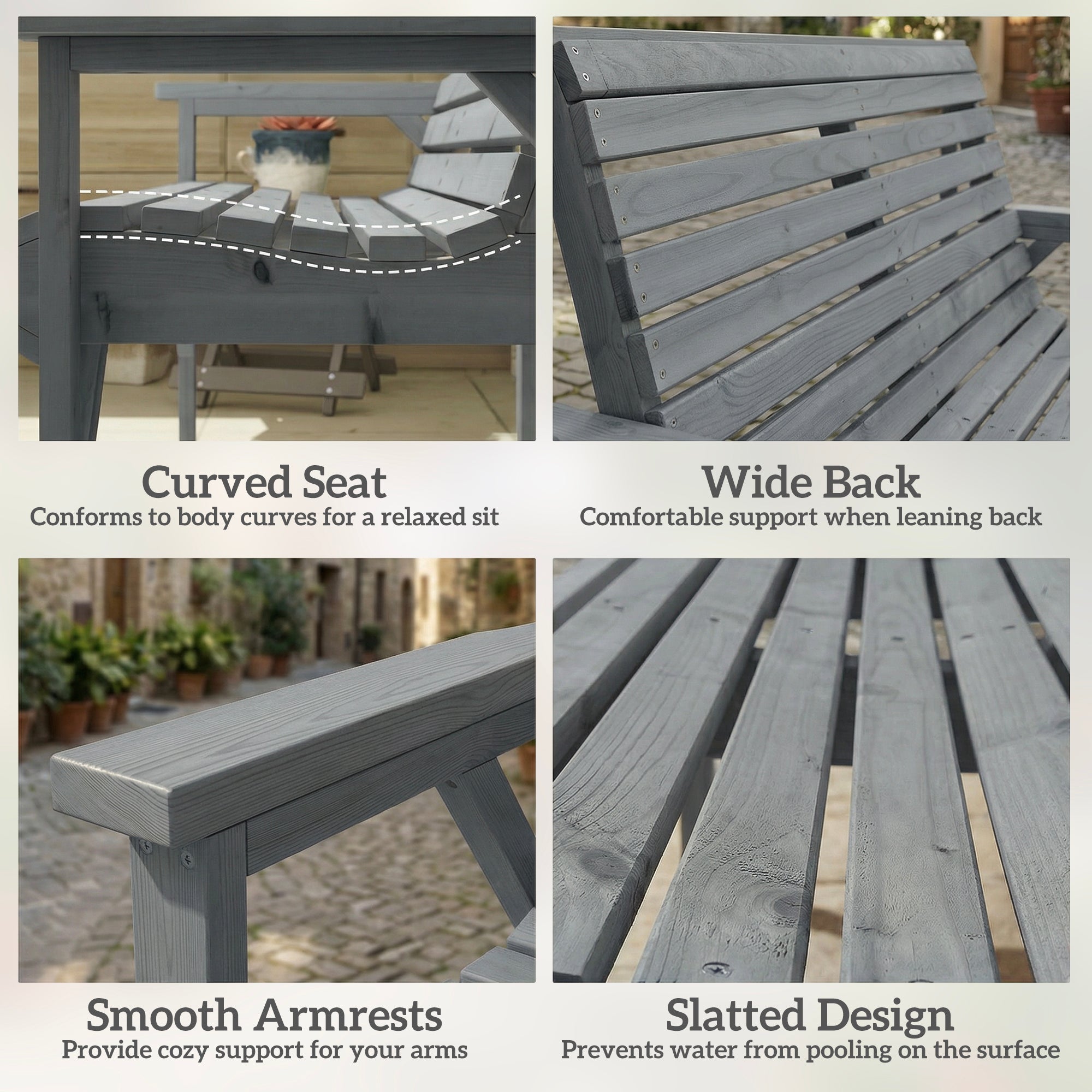 Outsunny 2 Seater Wooden Garden Bench, Slatted Patio Bench with Armrest and Backrest, Outdoor Furniture for Indoor, Balcony 