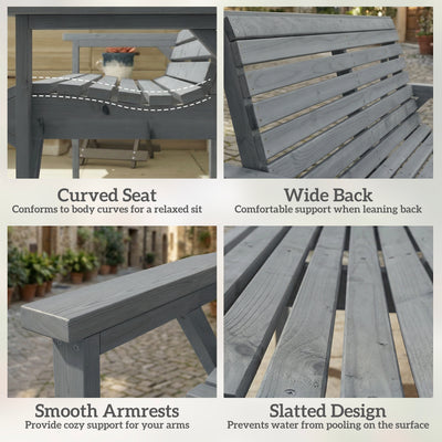 Outsunny 2 Seater Wooden Garden Bench, Slatted Patio Bench with Armrest and Backrest, Outdoor Furniture for Indoor, Balcony 