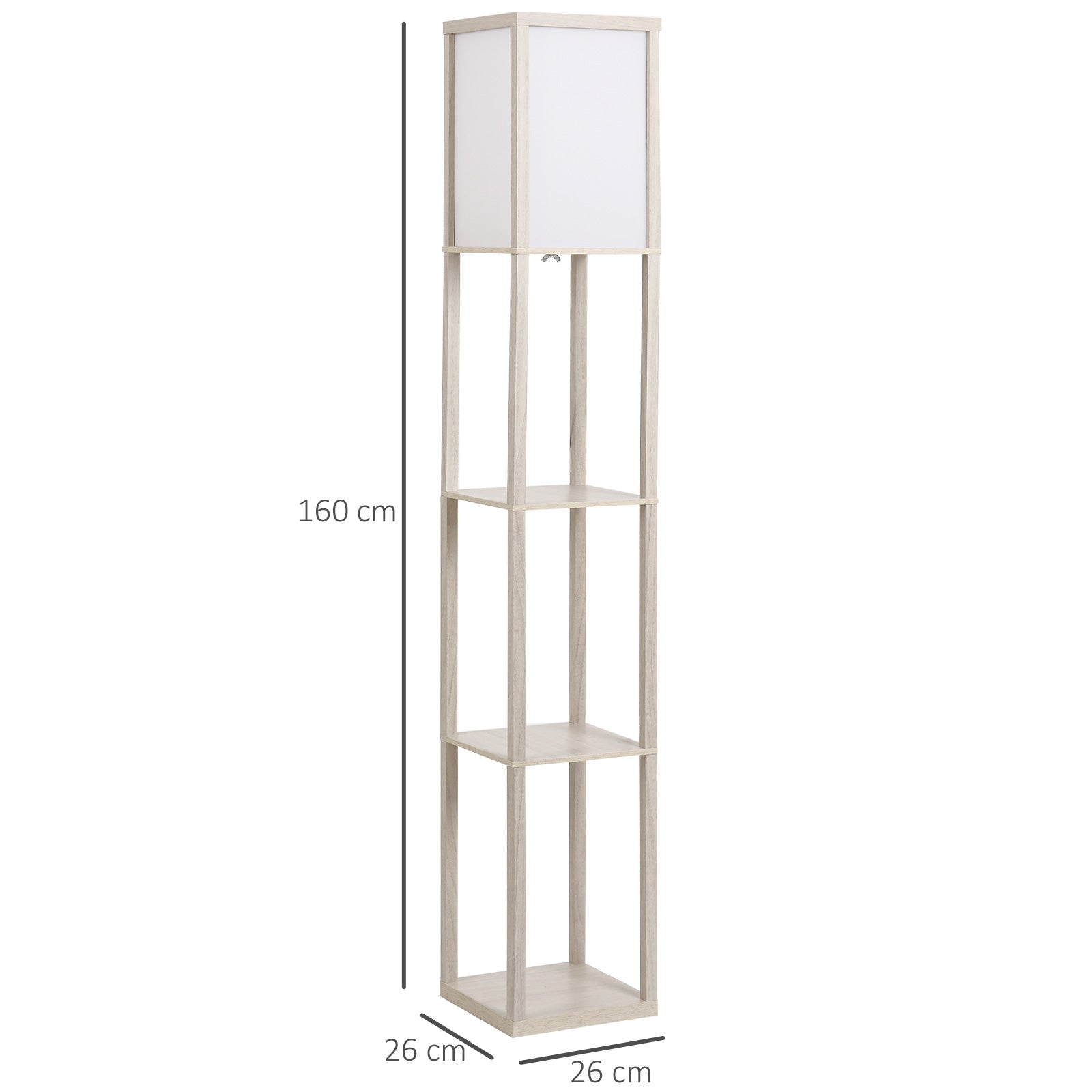 HOMCOM 3-Tier Floor Lamp, Floor Light with Storage Shelf, Reading Standing Lamp with Acrylic Shade for Living Room, Bedroom, Kitchen, Dining Room, Office, Dorm, 160cm, Oak 