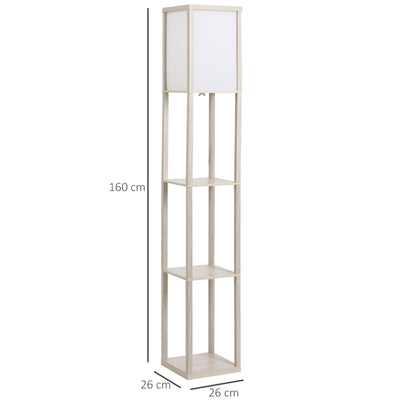 HOMCOM 3-Tier Floor Lamp, Floor Light with Storage Shelf, Reading Standing Lamp with Acrylic Shade for Living Room, Bedroom, Kitchen, Dining Room, Office, Dorm, 160cm, Oak 