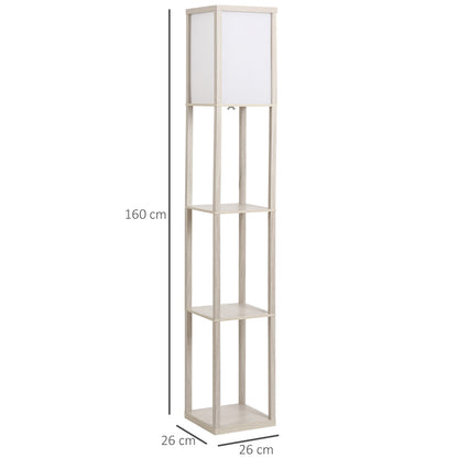 HOMCOM 3-Tier Floor Lamp, Floor Light with Storage Shelf, Reading Standing Lamp with Acrylic Shade for Living Room, Bedroom, Kitchen, Dining Room, Office, Dorm, 160cm, Oak 