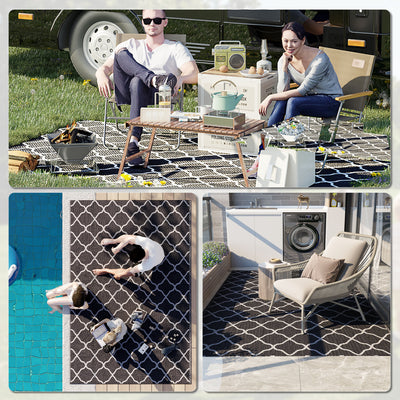Outsunny Reversible Outdoor Rug, Plastic Straw Mat w/ Carry Bag Ground Stakes for Garden RV Picnic Beach Camping 182x274cm Black 