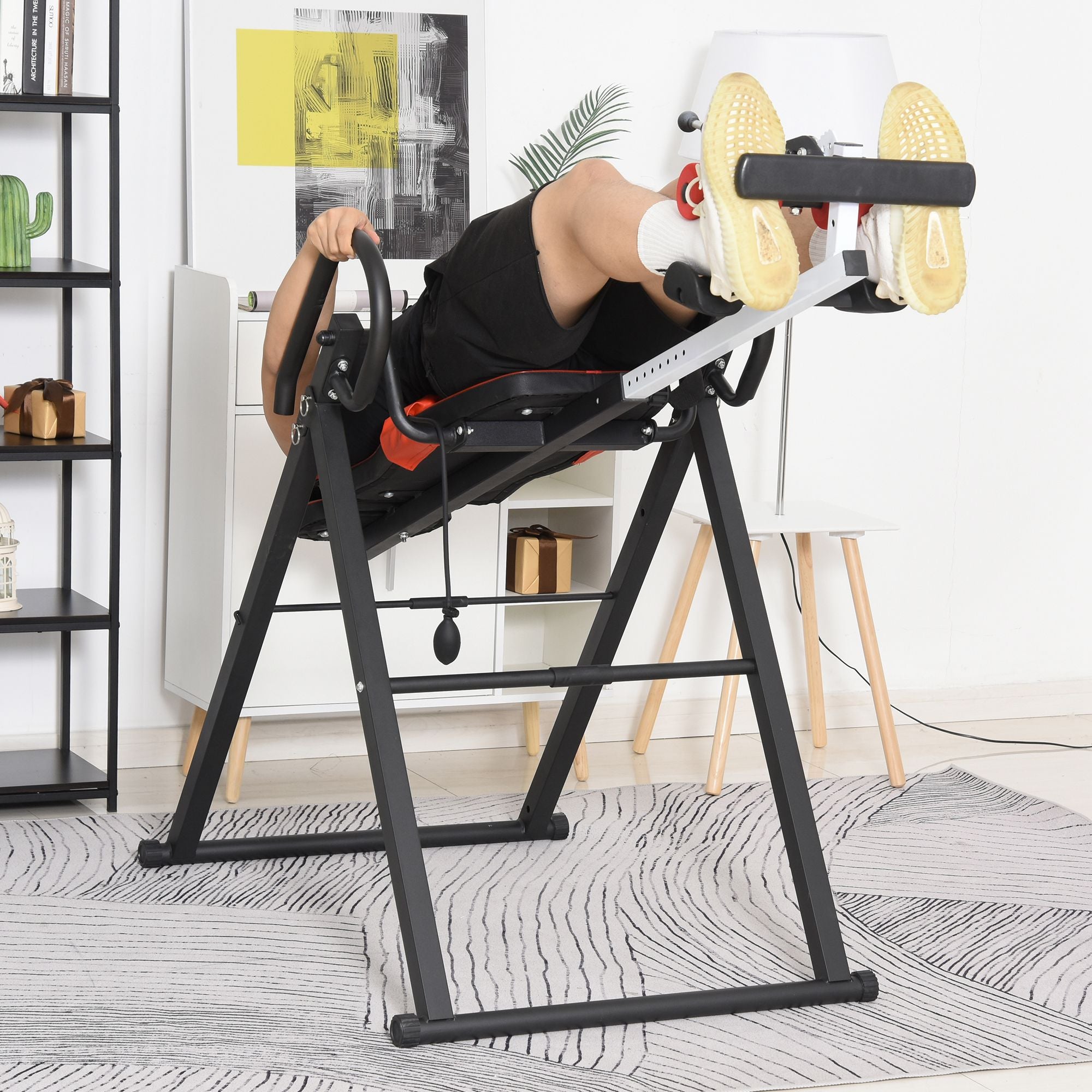 HOMCOM Gravity Inversion Table with Safety Belt Adjustable Hand Stand for Muscle Pain Relief, Red 