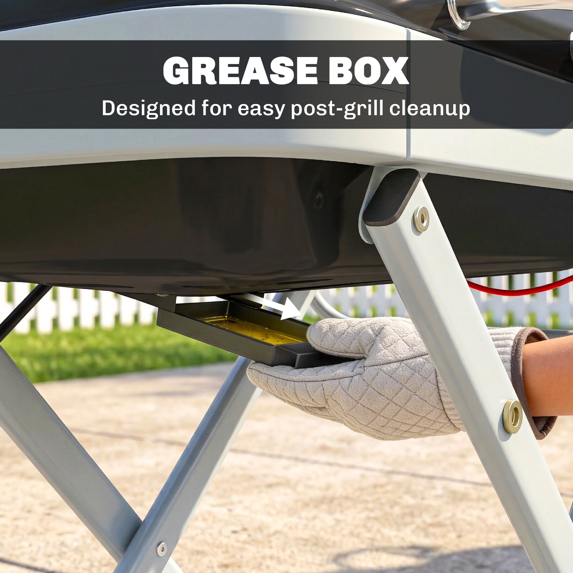 Outsunny Foldable Gas BBQ Grill with Side Table, Portable Gas Barbecue Grill with Thermometer, Grease Box, Wheels, 2.5 kW, Black 