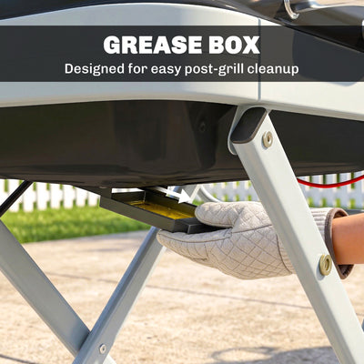 Outsunny Foldable Gas BBQ Grill with Side Table, Portable Gas Barbecue Grill with Thermometer, Grease Box, Wheels, 2.5 kW, Black 