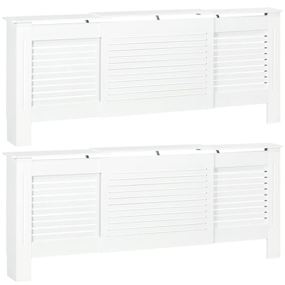 HOMCOM Set of 2 MDF Extendable Radiator Cover with Cabinet Shelving, Home Office Slatted Design, White 139-208.5L x 20.5W x 82.5H cm