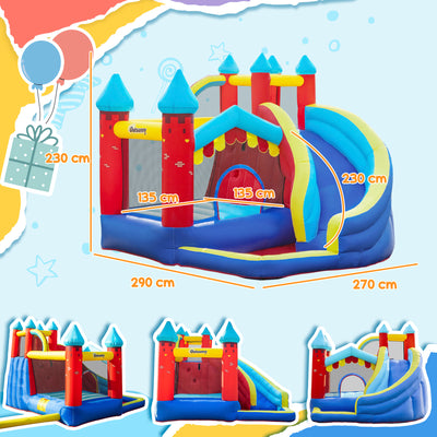Outsunny Kids Bouncy Castle, with Slide, Pool, Trampoline, Climbing Wall, Blower 