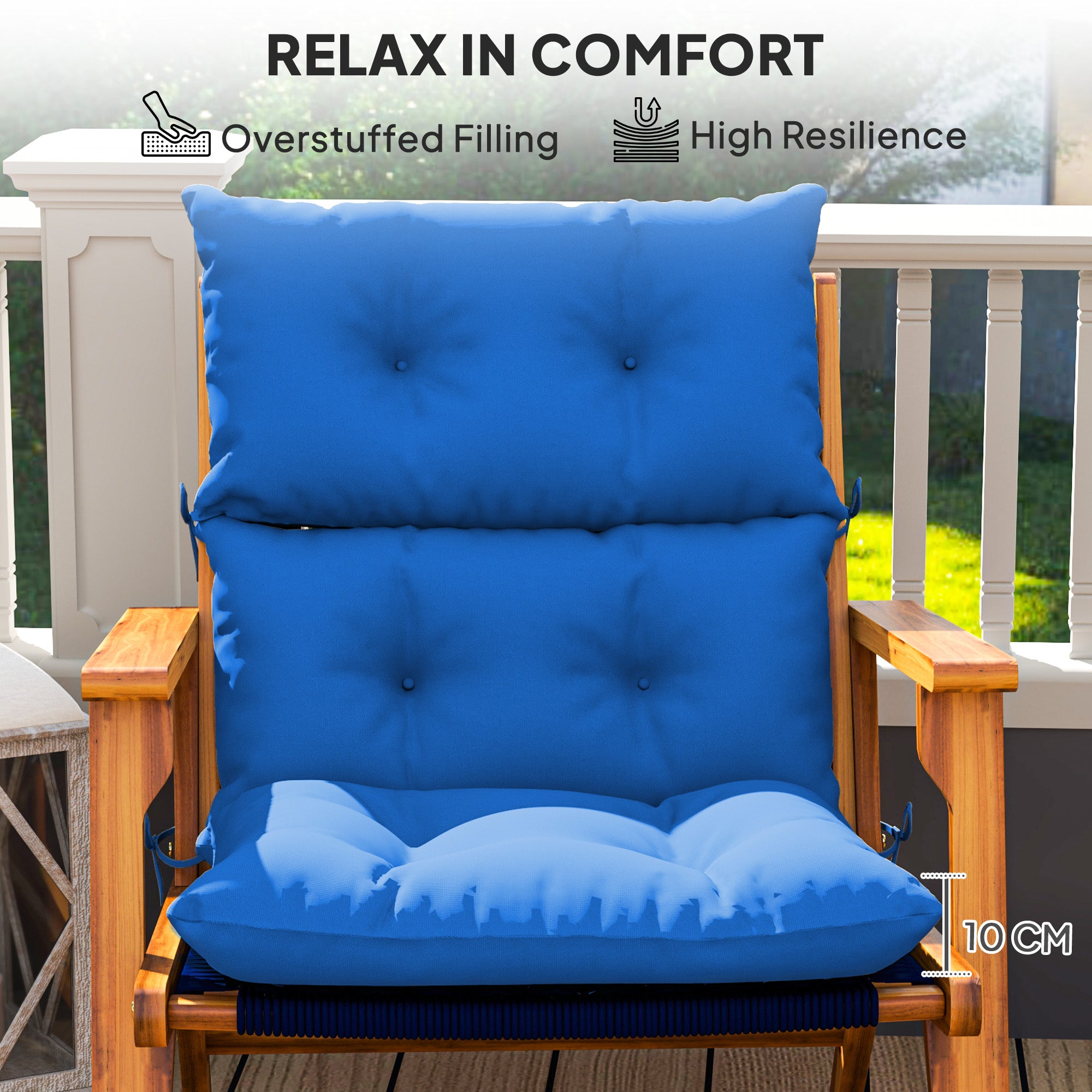 Outsunny Set of 2 Rocking Chair Padded Seat Cushions - Blue