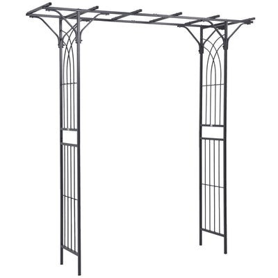 Outsunny 210cm Decorative Metal Garden Trellis Arch with Durable Steel Tubing & Elegant Scrollwork, Great for Weddings, Dark Gre 