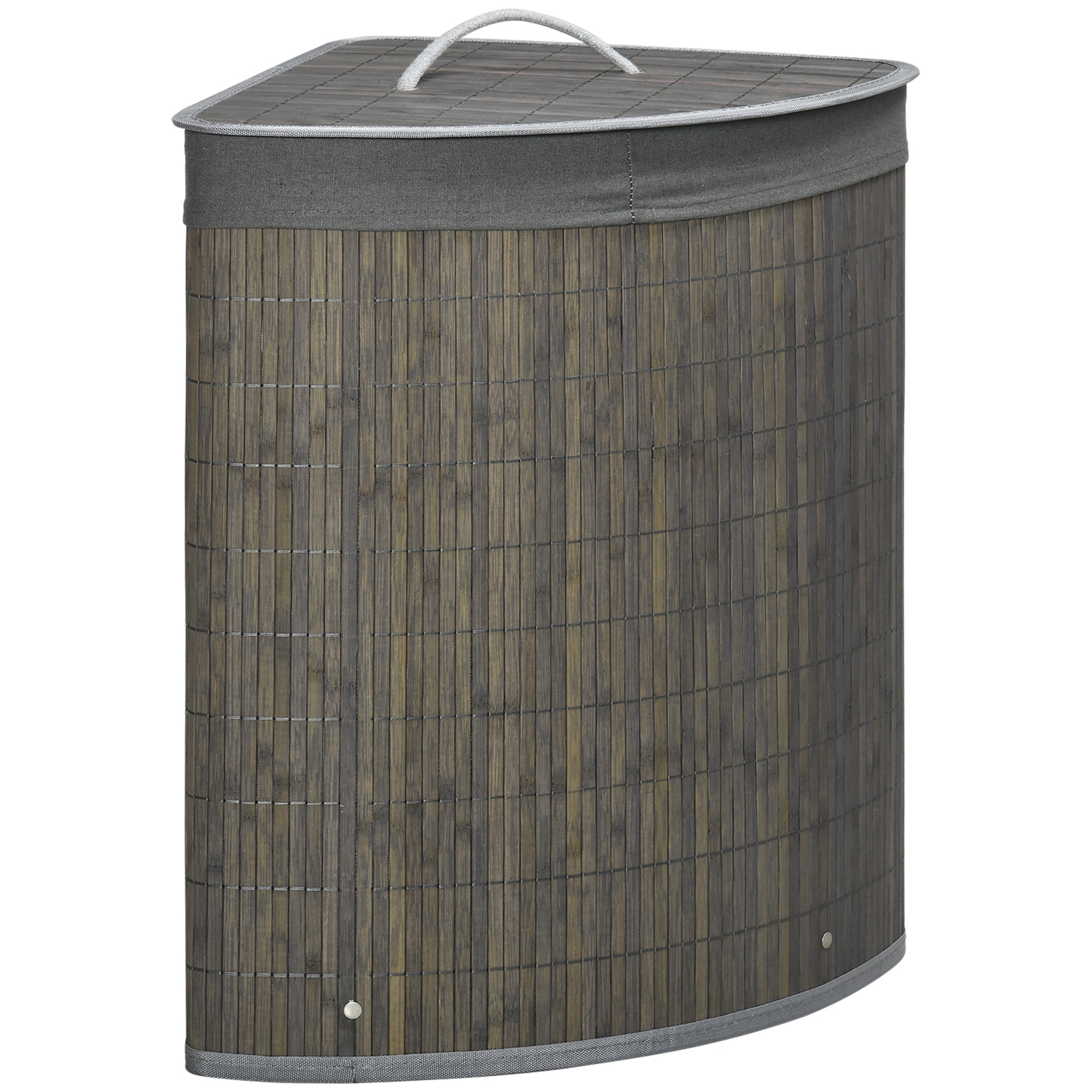 HOMCOM Bamboo Laundry Basket with Lid, 55 Litres Laundry Hamper with Removable Washable Lining,  Corner Washing Baskets, 38 x 38 x 57cm, Grey 