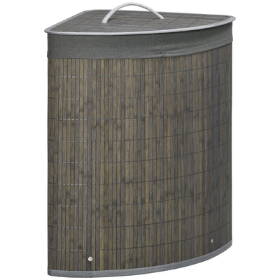 HOMCOM Bamboo Laundry Basket with Lid, 55 Litres Laundry Hamper with Removable Washable Lining,  Corner Washing Baskets, 38 x 38 x 57cm, Grey 