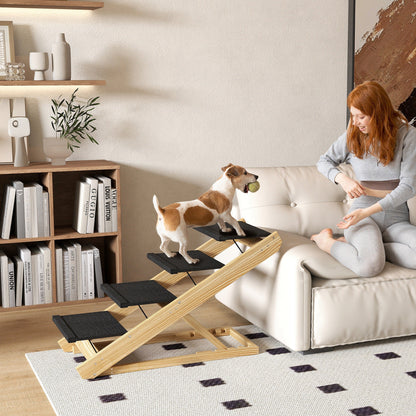 PawHut Adjustable Dog Steps Dog Ramp, 4-Step Non-slip Pet Stairs for Large Sized Dogs, Foldable Dog Stairs for Bed Sofa 