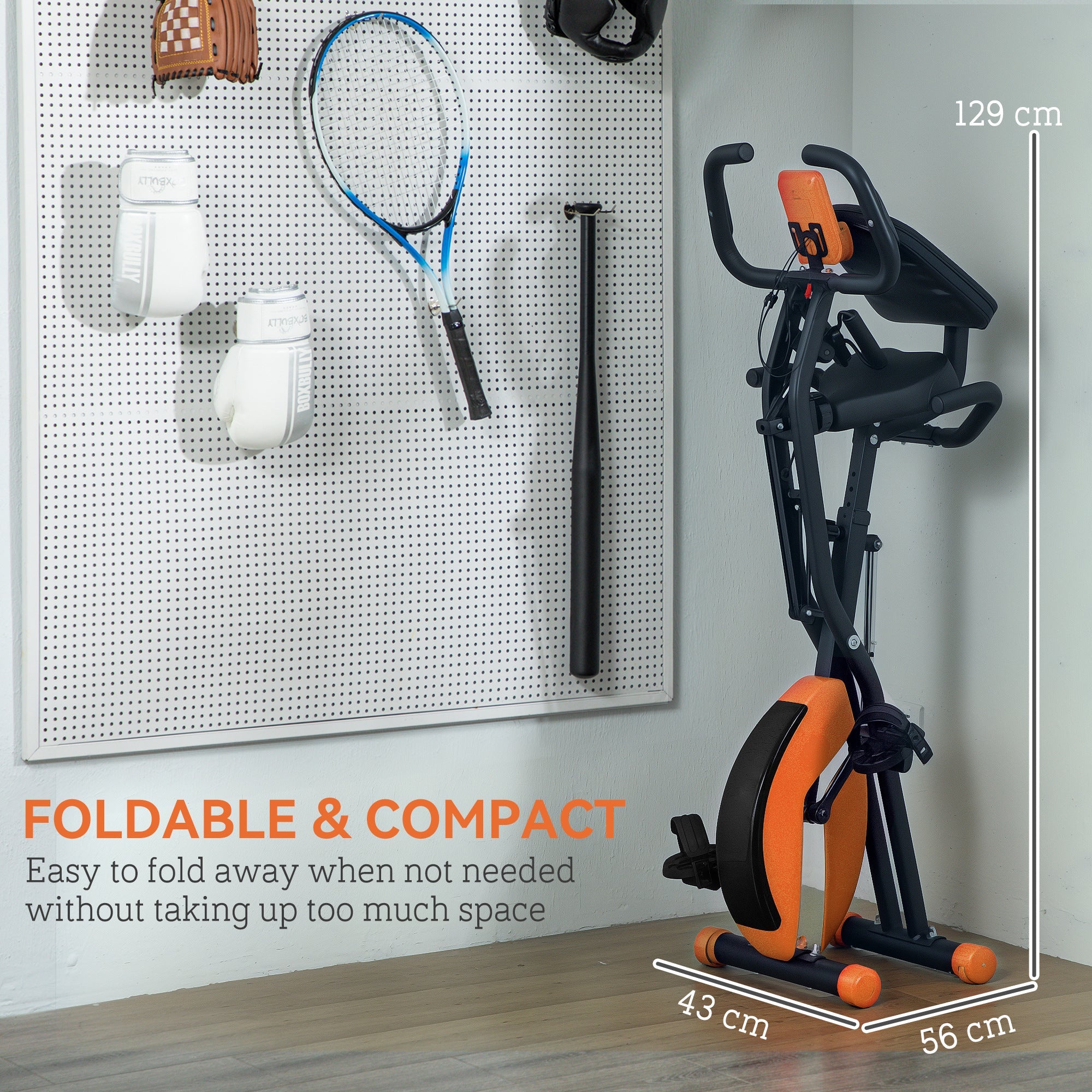SPORTNOW 5-In-1 Folding Exercise Bike with Arm Workout Bands, Quiet 8-Level Magnetic Resistance Foldable Exercise Bike with LCD, Tablet Holder, Hand Pulse Sensor for Home Use Indoor Cycling, Orange 