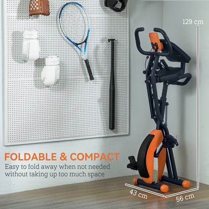 SPORTNOW 5-In-1 Folding Exercise Bike with Arm Workout Bands, Quiet 8-Level Magnetic Resistance Foldable Exercise Bike with LCD, Tablet Holder, Hand Pulse Sensor for Home Use Indoor Cycling, Orange 