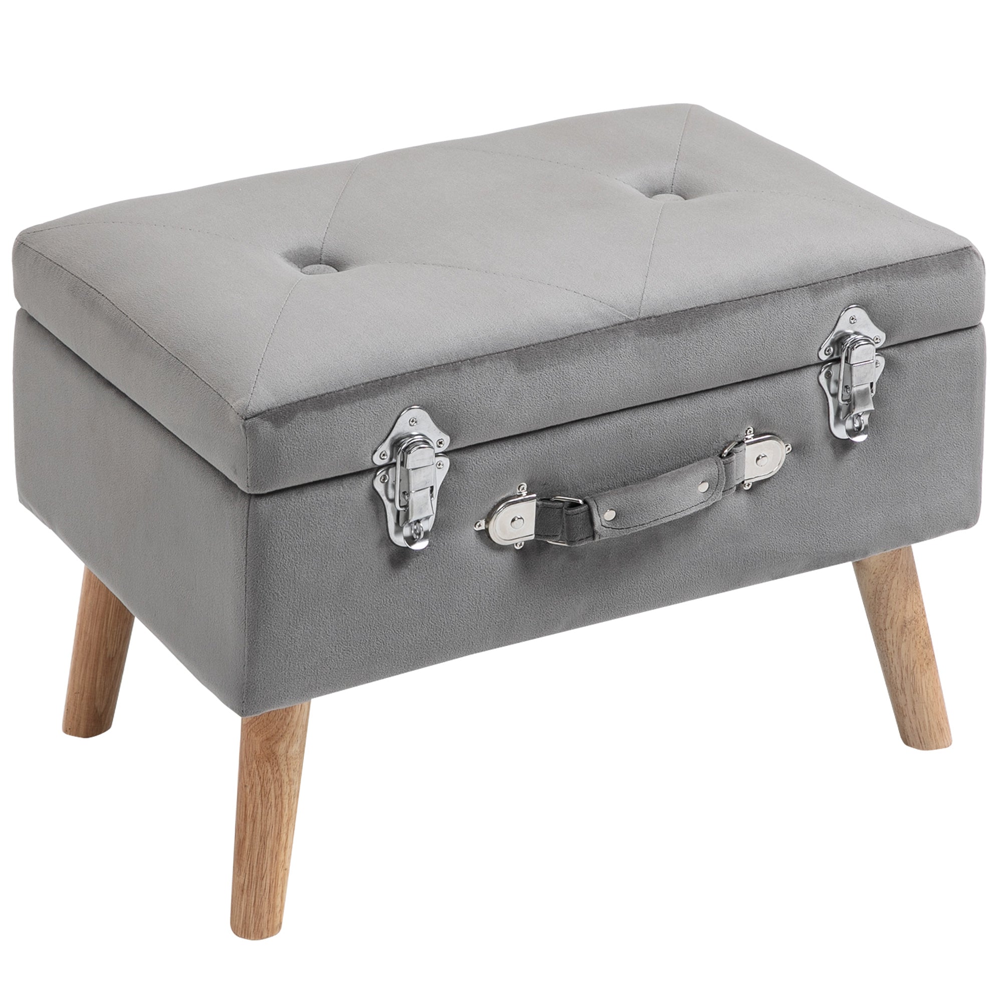 HOMCOM Elegant Velvet Footstool Pouffe Storage Trunk Stool Wood Legs Foot Pads Home Bedroom Hallyway Unique Storage Grey 